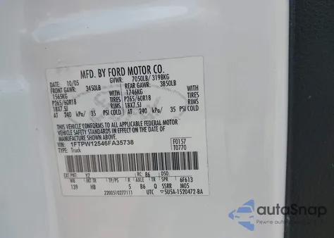 2006 Ford F-150 Lariat/Xlt from USA, damaged, VIN 1FTPW12546FA35738